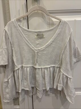 Urban Outfitters Cream Gauzy Ruffle V-Neck Tunic